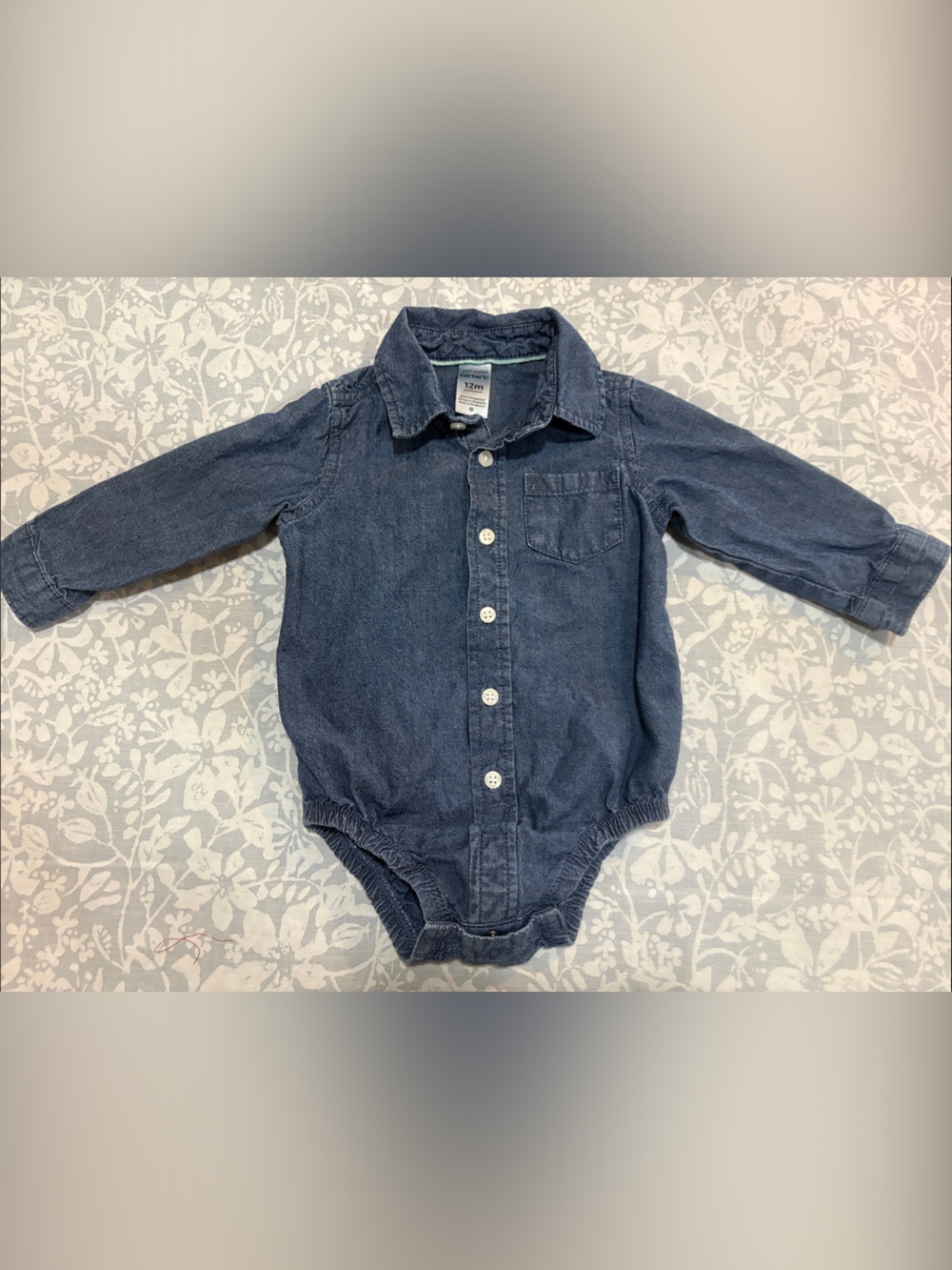 Carter’s Baby Denim-Style Button Front Jacket Bodysuit, Size 12M